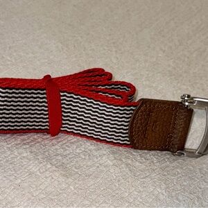 NWOT Billybelt Striped Red-Trim Woven Men’s Belt with Brown Leather Accent